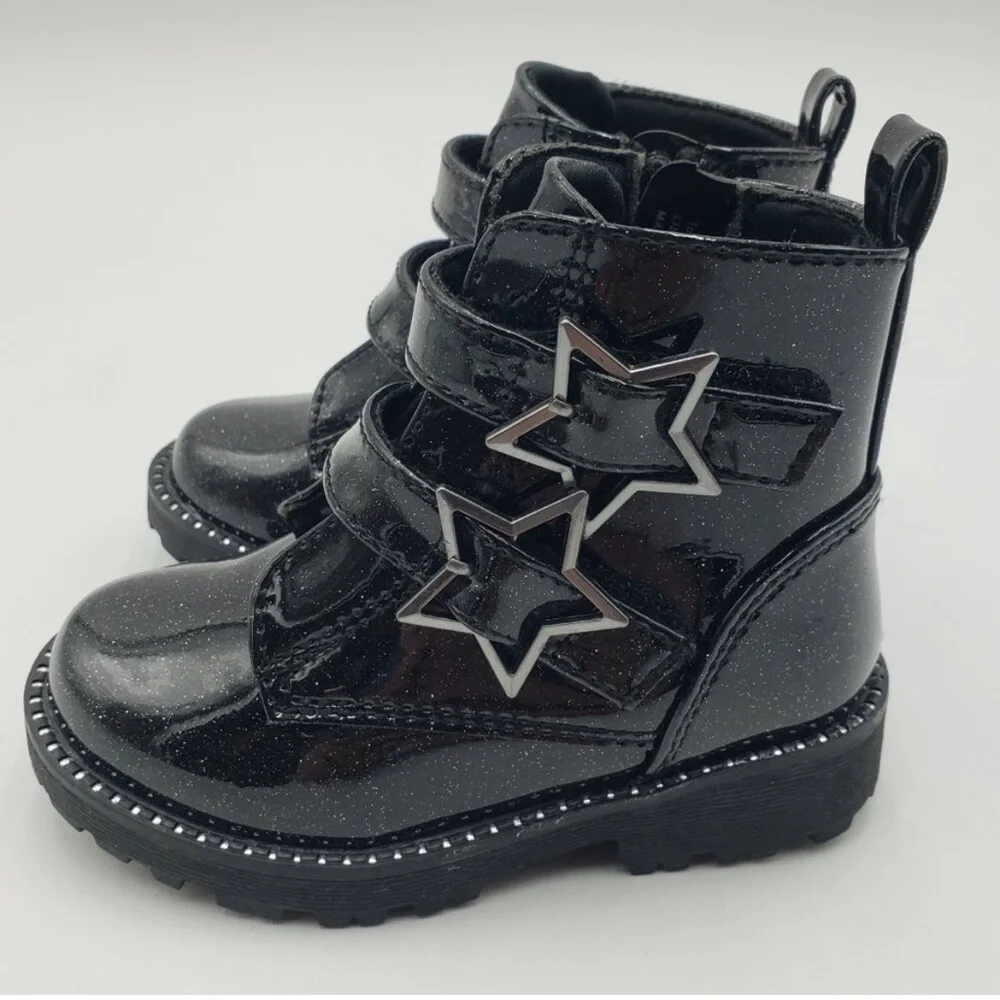 🖤⭐️Self Esteem Black Glitter Star Strap Ankle Boots